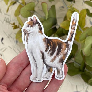 Adesivo de vinil de gato com bigode | Desenho feito à mão em casco de tartaruga, à prova d'água, adequado para áreas externas, laptops, garrafas de água e celulares