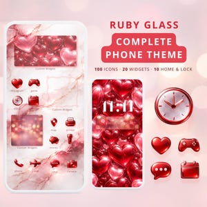 105 Ruby Red Glass App Icons + 20 Widgets + 10 Wallpapers | iOS iPhone Theme Pack | Aesthetic Home Screen | Stream Deck Compatible