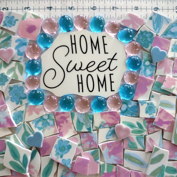 HOME Sweet HOME – Shabby Chic Flowers – broken China Mosaic Tiles