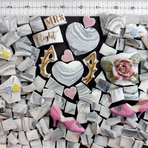 Mrs. Right got lost in her Garden of Marble and glitz – 197 hand cut / broken China for Mosaic Tiles