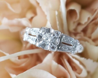 Art Deco Engagement Ring, 14k White Gold Ring, Diamond Engagement, Vintage Engagement, Art Deco Ring, White Gold Engagement, Vintage Ring