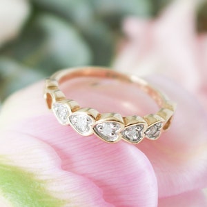 Diamond Half Eternity Wedding Band, Heart Wedding Band, 9ct Gold, Vintage Wedding Band, Vintage Engagement Ring, Antique Wedding Band, Heart image 1