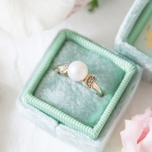 Vintage Pearl Engagement Ring, Vintage Diamond Engagement Ring, 9ct Gold, Diamond Pearl Ring, Antique Engagement Ring, Diamond Ring, Pearl image 1