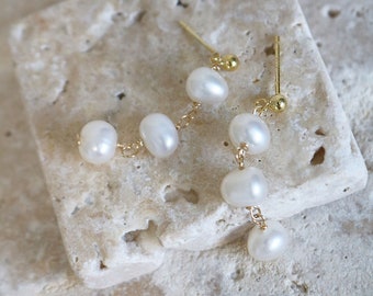 Drop Pearl Studs, Long Pearl Studs, Delicate Pearl Studs, Bridal Pearl Studs, Gold Pearl Studs, Silver Pearl Studs, Modern Bride, Bridal