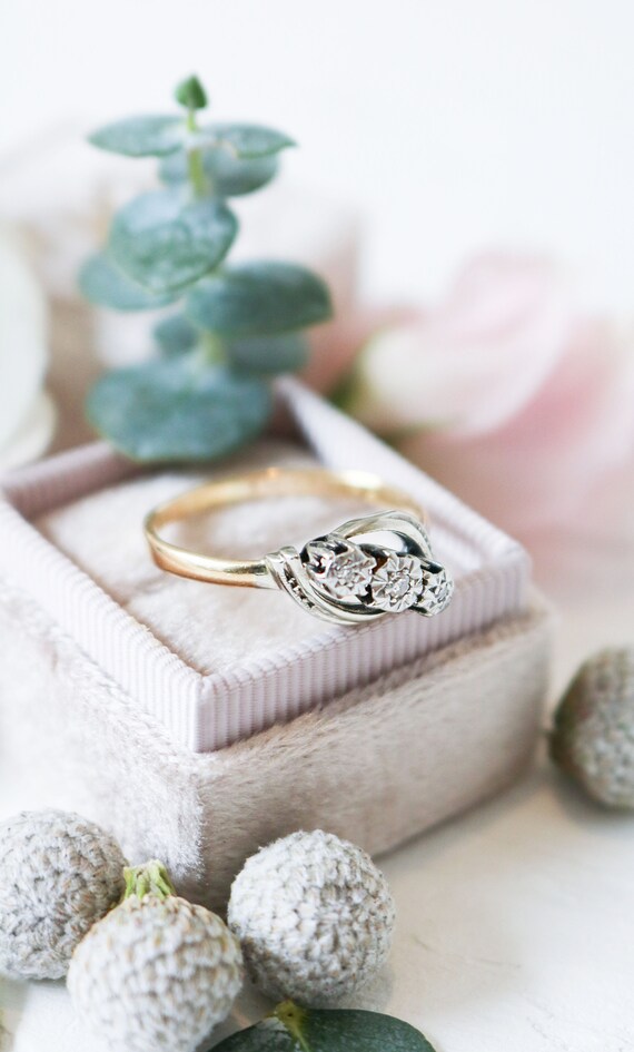 Diamond Trilogy Engagement Ring, Vintage Engageme… - image 5