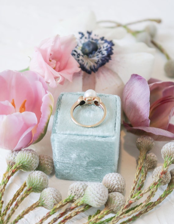 Vintage Pearl Engagement Ring, Vintage Diamond En… - image 8