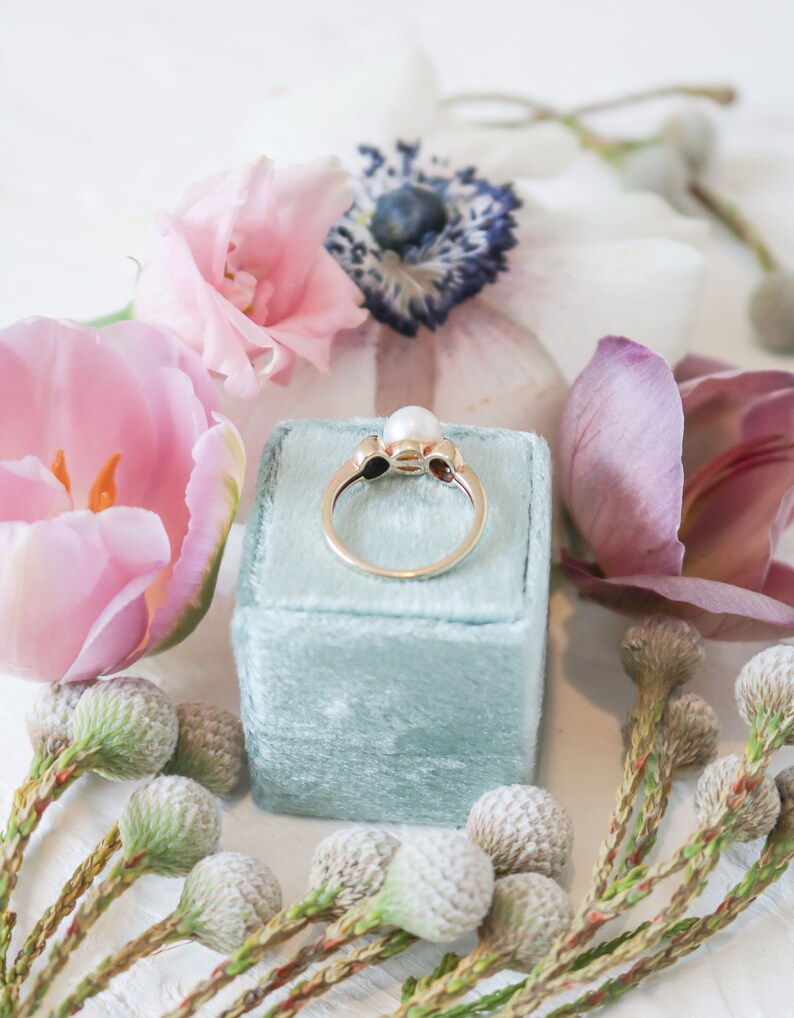 Vintage Pearl Engagement Ring, Vintage Diamond Engagement Ring, 9ct Gold, Diamond Pearl Ring, Antique Engagement Ring, Diamond Ring, Pearl image 8