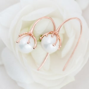 Bloemen Bruiloft Oorbellen, Rose Gold Bridal Earrings, Bridal Earrings, Gouden Oorbellen, Branch Oorbellen, Tuin Bruiloft, Lente, Bloem Oorbellen