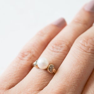 Vintage Pearl Engagement Ring, Vintage Diamond Engagement Ring, 9ct Gold, Diamond Pearl Ring, Antique Engagement Ring, Diamond Ring, Pearl image 9