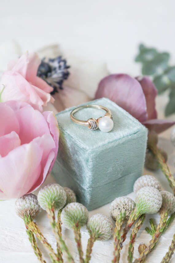 Vintage Pearl Engagement Ring, Vintage Diamond En… - image 7