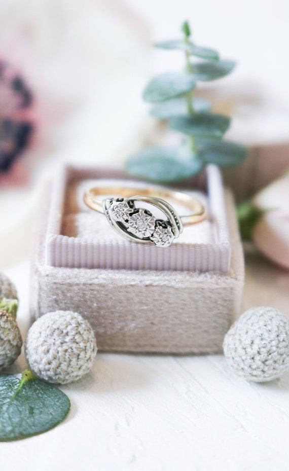 Diamond Trilogy Engagement Ring, Vintage Engageme… - image 4