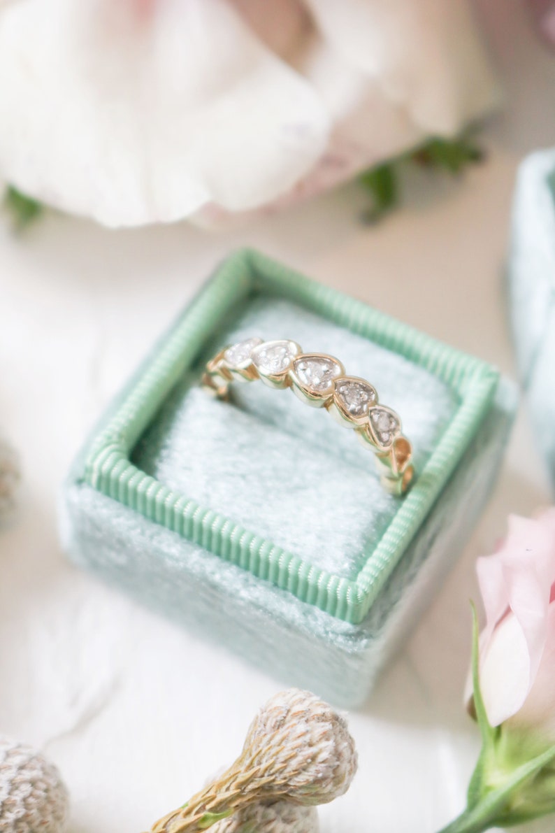Diamond Half Eternity Wedding Band, Heart Wedding Band, 9ct Gold, Vintage Wedding Band, Vintage Engagement Ring, Antique Wedding Band, Heart image 3