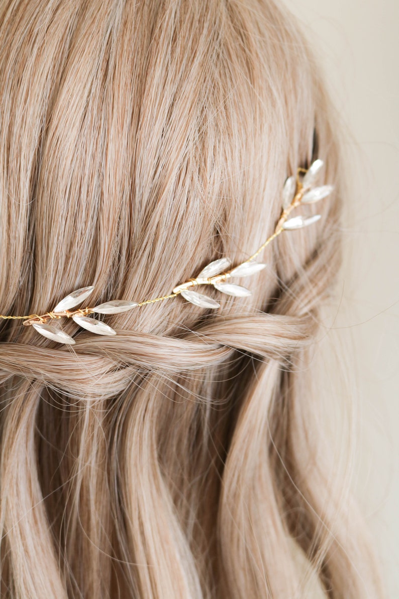 Crystal Hairvine, Laurel Hairvine, Crystal Hairpiece, Leaf Hairpiece, Leaf Hairvine, Feather Hairvine, Feather Hairpiece, Bridal Hairpiece image 3