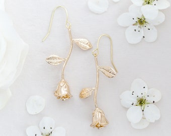 Rose Bridal Earrings, Flower Bridal Earrings, Floral Bridal Earrings, Gold Bridal Earrings, Leaf Earrings, Bridesmaids Earrings, ORAROSE