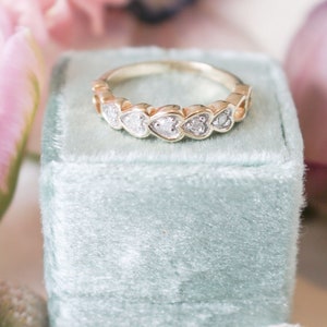 Diamond Half Eternity Wedding Band, Heart Wedding Band, 9ct Gold, Vintage Wedding Band, Vintage Engagement Ring, Antique Wedding Band, Heart image 7