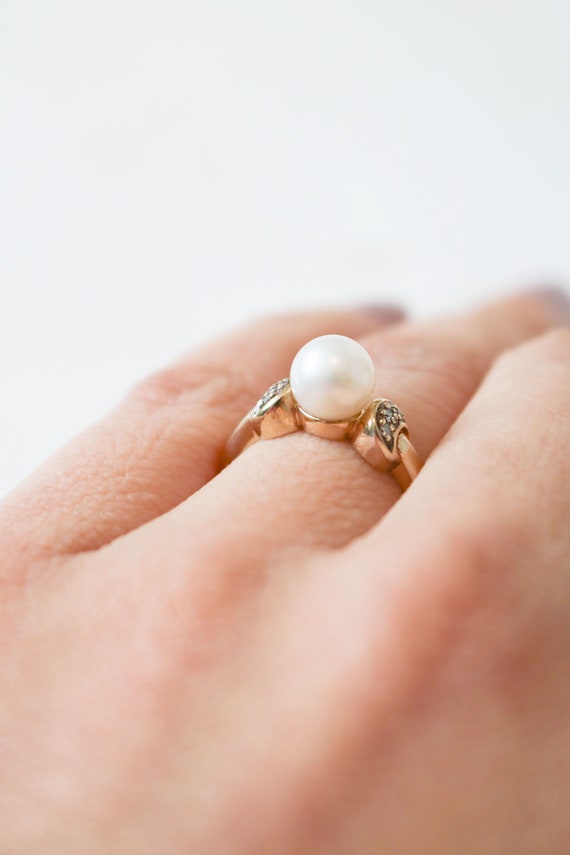 Vintage Pearl Engagement Ring, Vintage Diamond En… - image 4