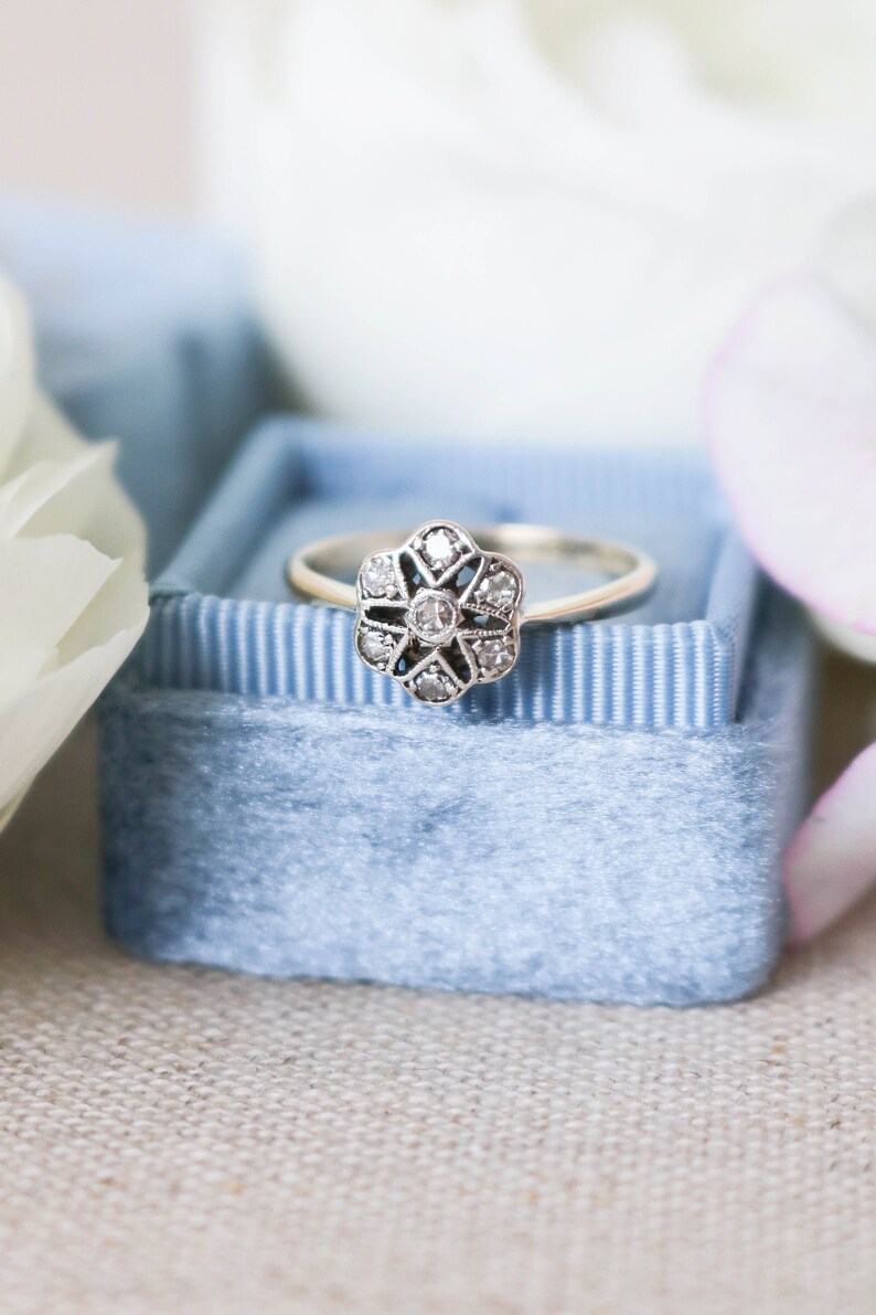 Floral Engagement, Diamond Flower, Flower Engagement, 18k Gold Engagement, Vintage Engagement, Art Deco Engagement, Flower Engagement Ring image 1
