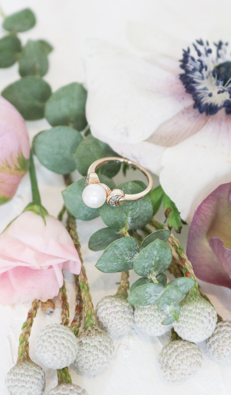 Vintage Pearl Engagement Ring, Vintage Diamond Engagement Ring, 9ct Gold, Diamond Pearl Ring, Antique Engagement Ring, Diamond Ring, Pearl image 10