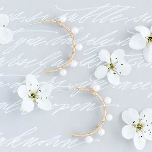 Pearl and Gold Vine Hoops, Bridal Hoops, Pearl Hoops, Pearl Earrings, Gold Hoops, Bridal Earrings, Leaf Hoops, Leaf Earrings, Prom, LAUREL
