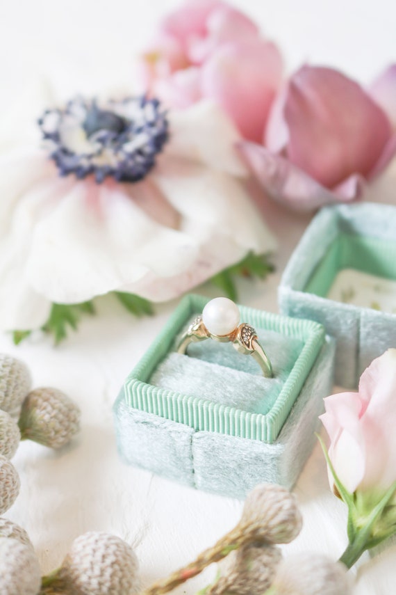 Vintage Pearl Engagement Ring, Vintage Diamond En… - image 6