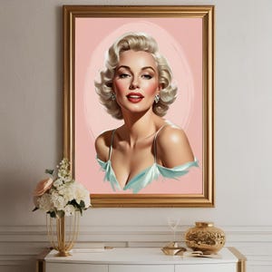 Vintage Hollywood Glamour Wandkunst - Retro blonde Schönheit Porträt - altes Hollywood Starlet Digitaldruck - feminines ästhetisches Dekor
