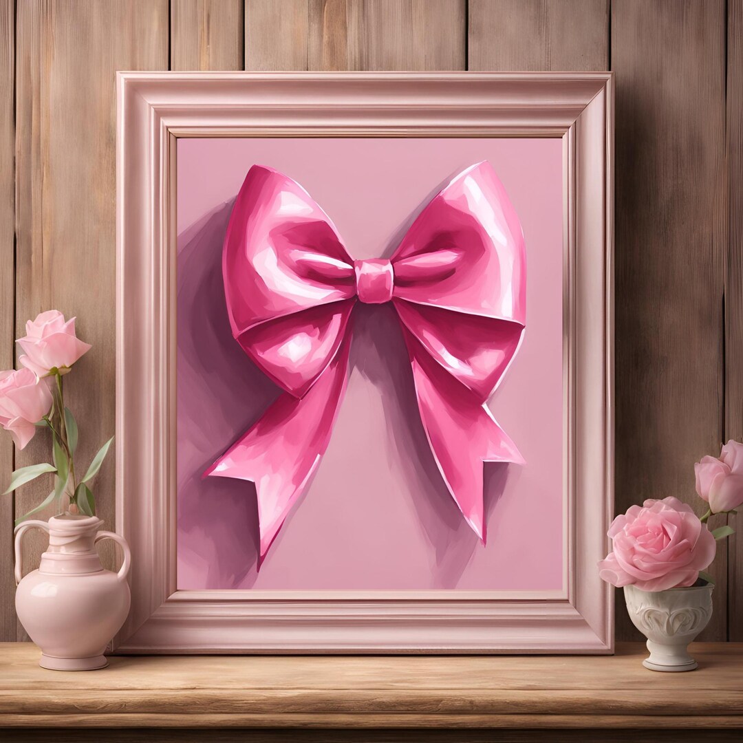 Pink Coquette Bow Wall Art Painting Room Decor Feminine Girly Pastel ...