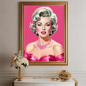 Vintage Hollywood Glamour Art - Retro Beauty Wall Print - Pink Aesthetic Starlet Portrait - Old Hollywood Digital Download Decor