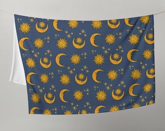 Sun and Moon Blanket, Celestial Themed Throw Blanket, Astrology-Inspired Fleece, Boho Sun and Moon Decor, Starry Night, Astrology Lovers