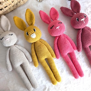 Handmade cotton crochet bunny for baby&#39;s first toy, Personalized newborn soft toy, Handmade crochet amigurumi bunny, newborn gift