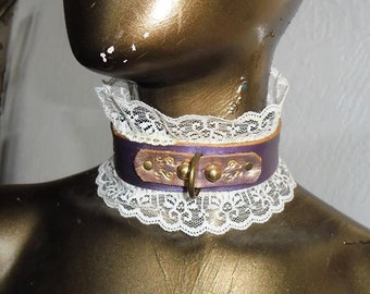 Hand-Made Marquee Collar/Choker w/ gold filigree BDSM dominance discipline doggy