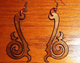 Laser-cut steampunk/tribal wood earrings. Style 1 - large