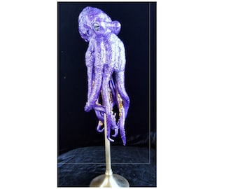 Steampunk Hand Made Violet Purple Octopus Sculpture on Solid Brass Stand