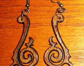 Laser-cut steampunk/tribal wood earrings. Style 1 - small