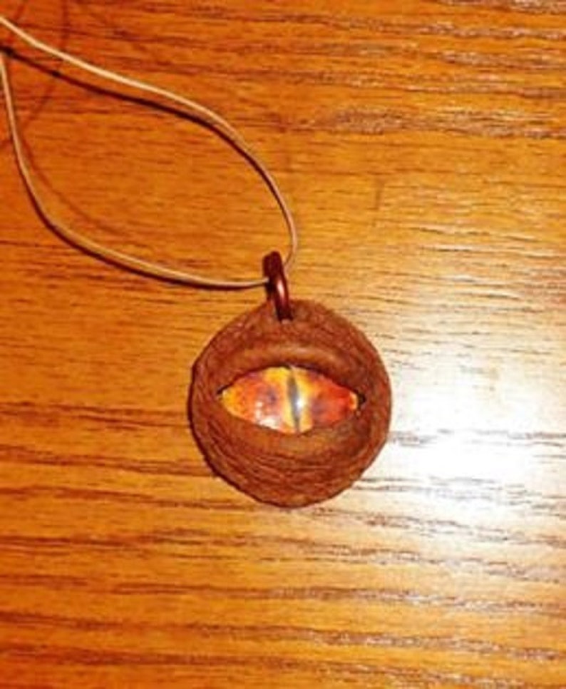 Leather and glass eye pendat necklace image 3