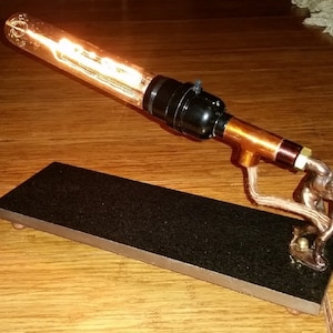 Art Deco Edison Lamp: Vintage Torch Thrower, Copper & Granite