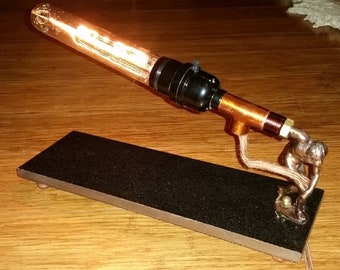 Art Deco Edison Lamp: Vintage Torch Thrower, Copper & Granite