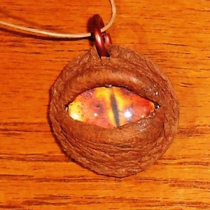 Leather and glass eye pendat necklace image 1