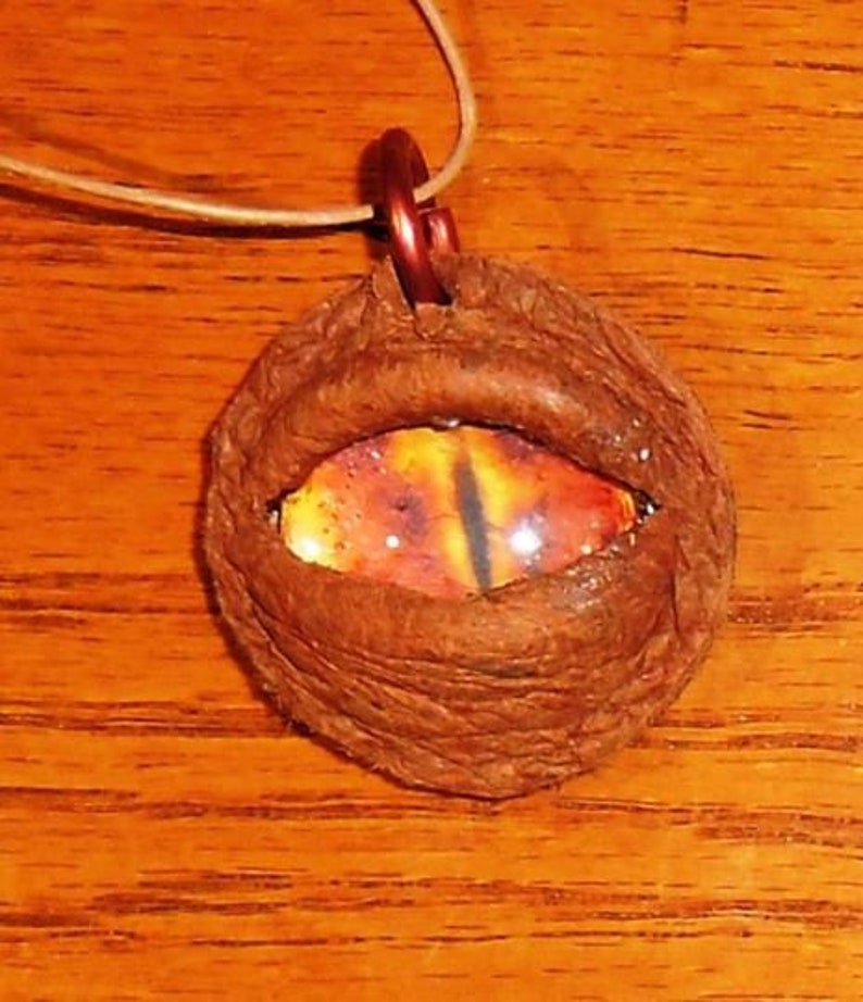 Leather and glass eye pendat necklace image 1