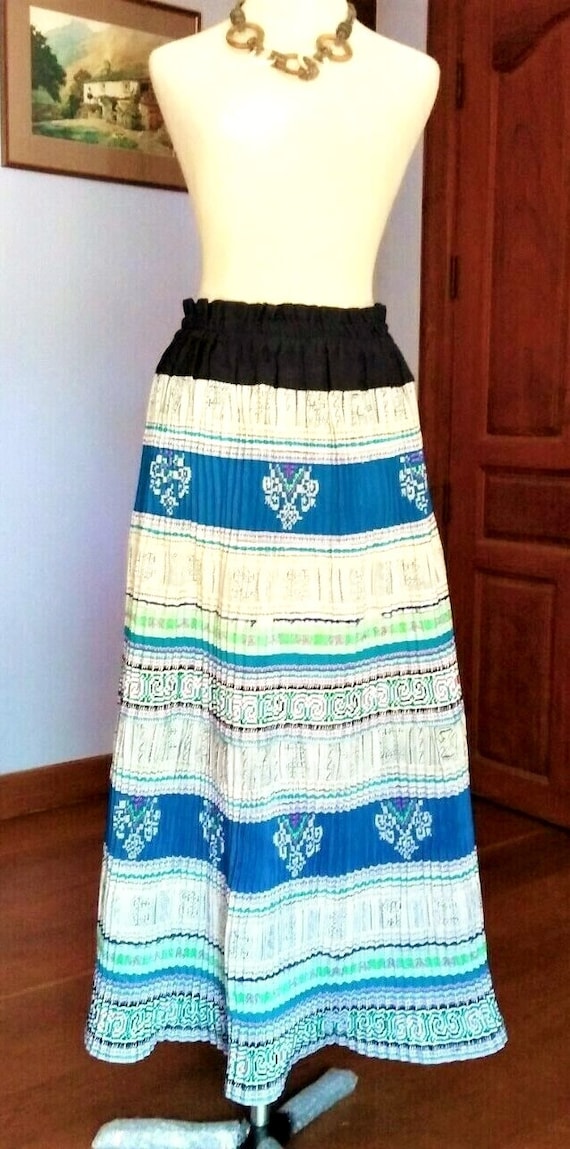 Vintage Skirt Blue & White Hemp Batik stitched Hmo