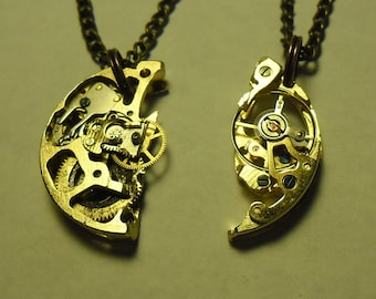 Steampunk freindship matching watch mechanism necklaces + FREE BONUS: laser-cut Coppersmith Design necklace