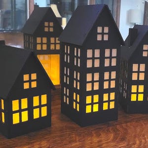 Saltbox Prim Houses with Cut-Out Windows / Set of 3 Wooden / Votive Holder / Rustic Decor/Primitives