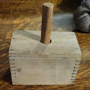 Vintage Wooden Butter Mold, Rustic Primitive Farmhouse Decor Shelf Sitter, Small Antique 2-Piece Butter Mold, Wooden Box, Butter Press
