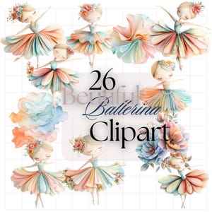 Beautiful and unique Ballet Girl Clipart, Cute Ballet Clip art, Instant Download, Ballerina Clipart, Commercial Use, Pastels colours Clipart