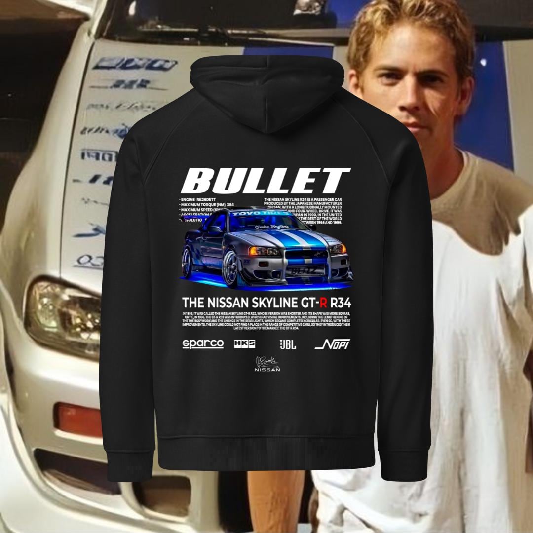 Bullet Shirt Fast and Furious, Nissan GT-R R34 Skyline, Paul
