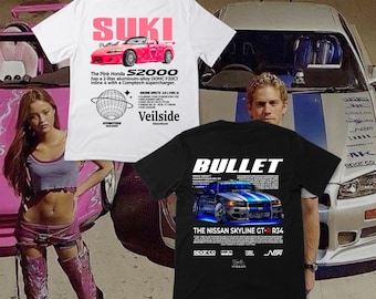 Fast and Furious T-shirt, couple, Suki, Bullet, duo, Honda s2000, Nissan Skyline, GTR-R34, for couple, Paul walker, 2 fast 2 furious