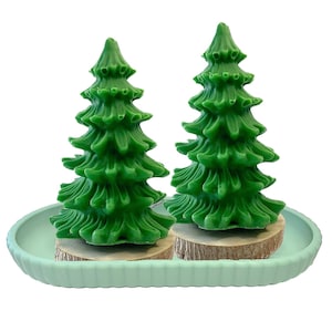 Christmas Present - Set of 2 Soy Candles, Handmade, Silver Decor Option, Beautiful Holiday Gift, Green Pine Tree Candles, Scented/Unscented