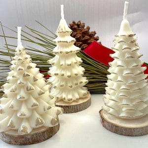Handmade Soy Christmas Tree Candle: Gold Decor, Alpine Forest Scent