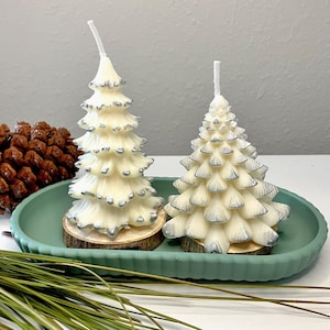 Handmade White Christmas Tree Soy Candle with Silver Decor