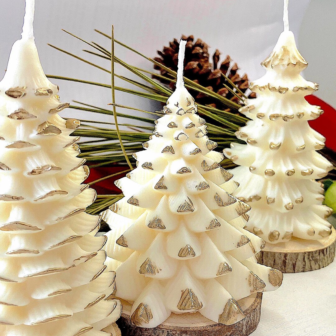 Handmade White Christmas Tree Soy Candle With Gold Decor - Etsy