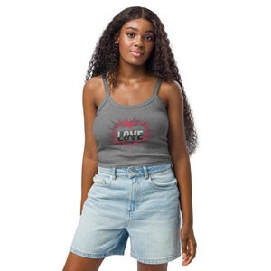 Grunge Love Graphic Tank Top: Ribbed Cotton Blend, Streetwear Style